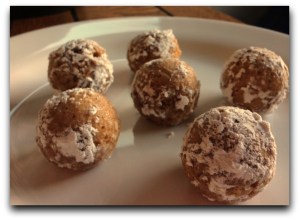 Spice Cake Bites Dusted in Powdered Sugar made in HIC's Cocktail Ice Ball Tray