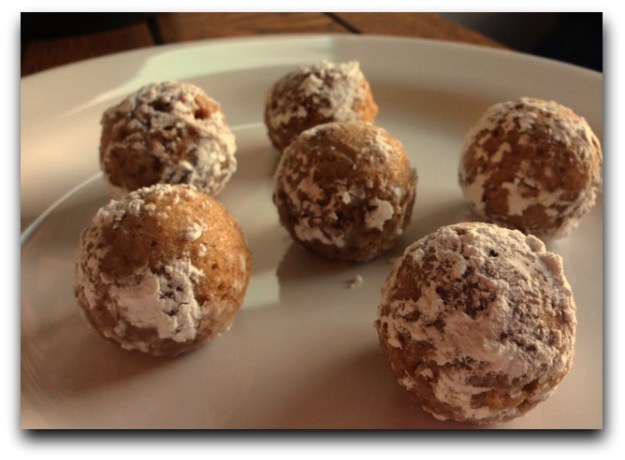 Spice Cake Bites Dusted in Powdered Sugar made in HIC's Cocktail Ice Ball Tray
