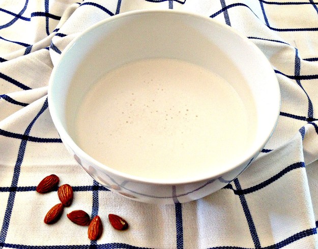 Finished Homemade Raw Almond Milk. A Bowl Full of Goodness Finished Homemade Raw Almond Milk. A Bowl Full of Goodness