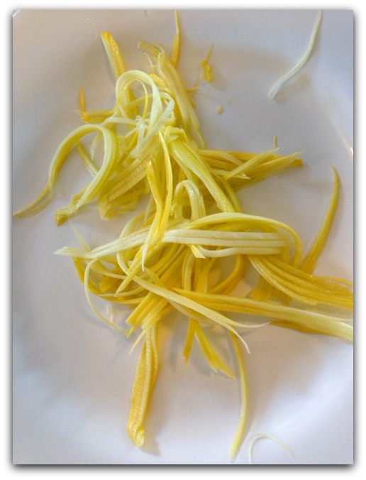 Strips of Yellow Crook Neck Squash Turned into Veggie Pasta