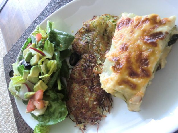 Zucchini and Potato Patties Served with Lasagna